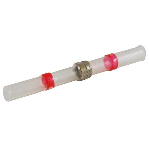 NTE Electronics 76-HISBC22 Tin Terminal Heat Shrink Insulated Butt Connector with Internal Fluxed Solder Ring, 22-18 AWG Wire Size, 1KV, Red