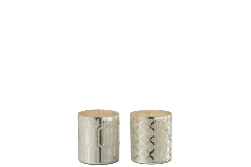 J-Line Tealight Holder Glass Silver Extra Small Assortment Of 2