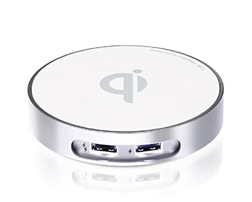 Channel Well Wireless Charger with 2 USB Port(Silver)- Table Top for All Qi-Enabled Devices (for iPhone 8/ 8Plus, iPhone X, Samsung S7/S8 and More)