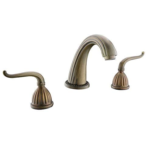 Antique Brass Bath Vessel Sinks Widespread Basin Lavatory Two Handle Bathroom Faucets, 3 Hole 2 Lever Vintage Laundry Bathroom Sink Faucet