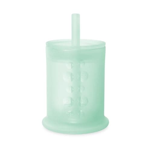 Olababy Silicone Training Cup with Straw Lid | Water Drinking Cup For Babies | 6+ Mo Infant To 12-18 Months Toddler | Sippy Cup For Kids & Smoothie Cup | Baby Led Weaning Supplies & Baby Shower Gifts