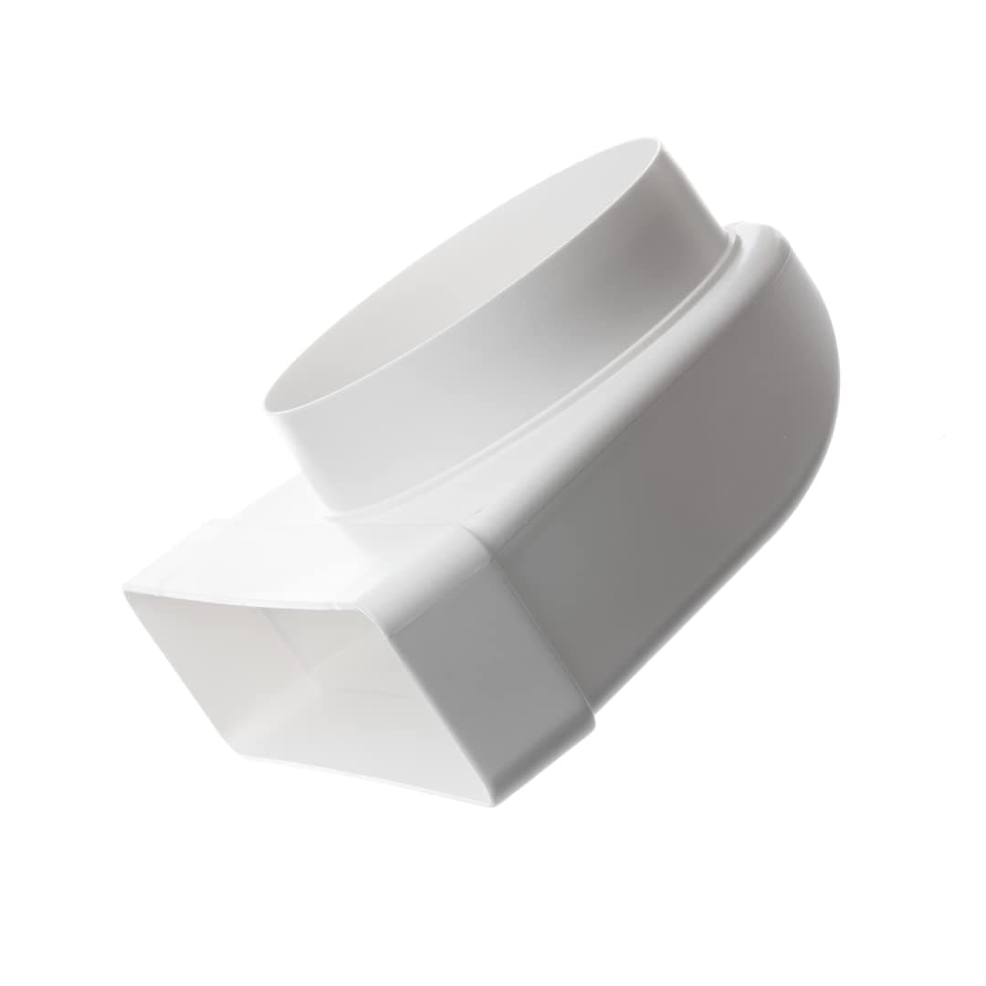 220x55mm- Ø 100mm Flat Rectangular to Round Ducting Adapter - 90° Duct Connector