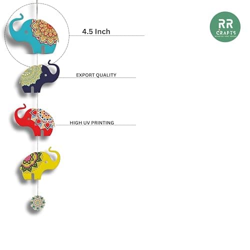 Elephant Hangings for Decoration, Pack of 2 Garlands/Strings for Wedding, Haldi, Event, Decoration Backdrop, Multi Color Hangings 4Ft Each, 134.1 Centimeters…