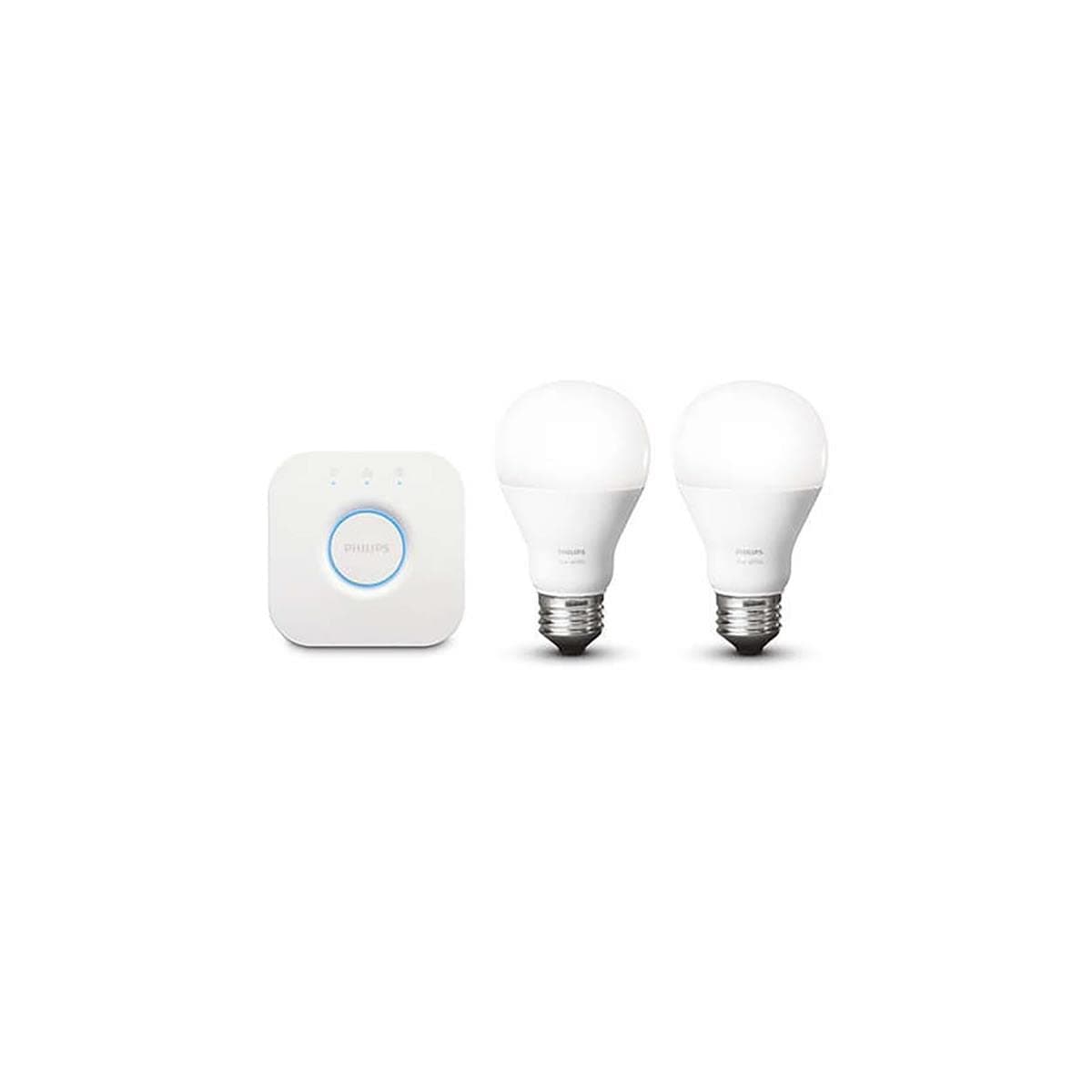 Hue White A19 60W Equivalent Dimmable LED Smart Bulb Starter Kit (2 A19 60W White Bulbs and 1 Hub Compatible with Amazon Alexa Apple HomeKit and Google Assistant), 2 Pack