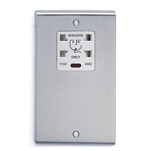 DETA SD1305SCW / Dual Voltage Shaver Socket/Satin Chrome White Insert