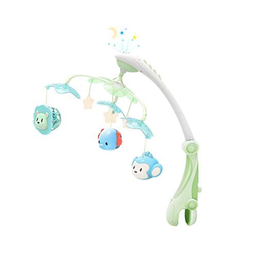 GrowthPic Musical Baby Crib Mobile with Star Projector Nursery Function, Foldable Arm, Hanging Rotating Safe Infant Playing Teether and Loudspeaker with 30 Melodies, Upgraded Color
