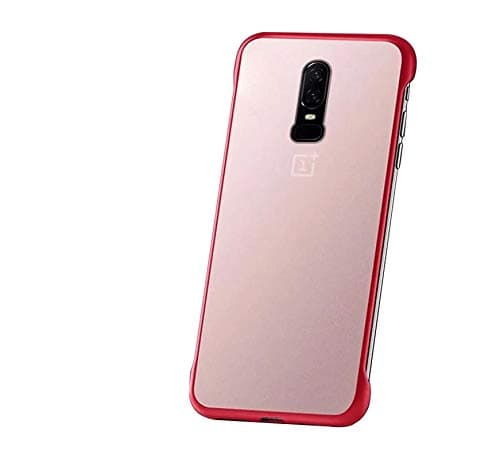 Vaku Luxos® Back Cover Case for OnePlus 6 Covers and Case Ultra-Thin Frameless Semi Transparent Back Cover with Metal Ring - Red