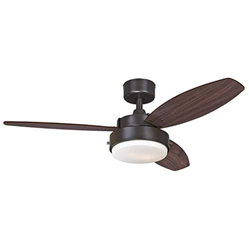 Alloy Two-Light 42" Reversible Three-Blade Indoor Ceiling Fan, Oil Rubbed Bronze with Opal Frosted Glass