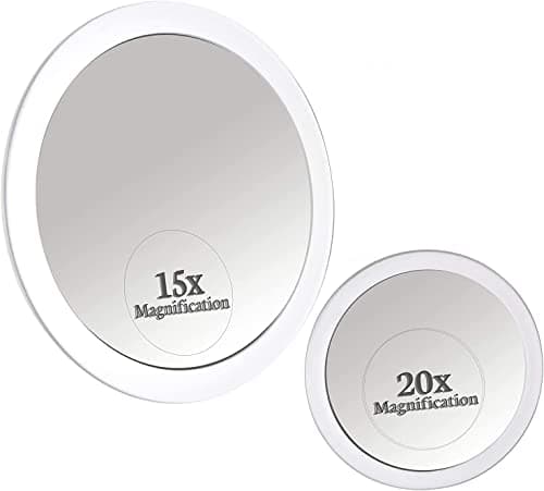 20X & 15X Magnifying Mirror Set Combo with 3 Suction Cups Each - Compact & Travel Ready - 6-Inch & 4-Inch Diameter