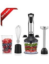 Medelon Immersion Blender,2018 Hand Blender NEW Design Powerful 4 in 1 Set 20 Speeds Control Baby Food Chopper, Includes 500ml Food Chopper, Beaker (600ml),Egg Whisk, Bracket (Black)- 3 Years Warrant