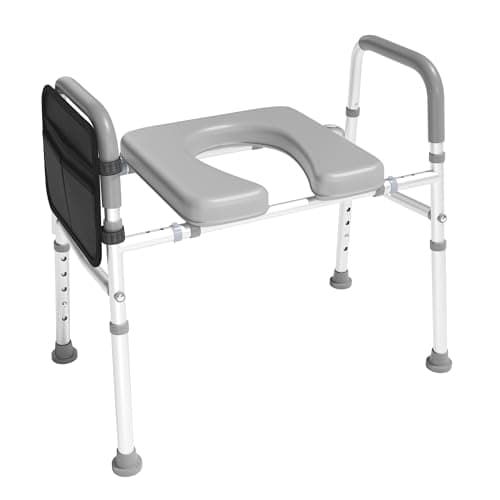 Raised Toilet Seat with Handles - Adjustable Medical Commode Height & Width w/Side Pocket for Elderly, Handicap, and Pregnant Individuals - 350lb Weight Capacity