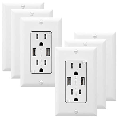 TOPGREENER 4.8A High Speed USB Wall Outlet, 15A Tamper-Resistant Receptacles, Compatible with iPhone XS/MAX/XR/X/8/7, Samsung Galaxy S9/S8/S7, LG, HTC & Other Smartphones, UL Listed, TU21548A, 6Pack