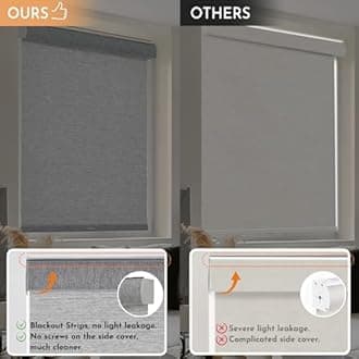 Persilux Light Filtering Roller Shades for Windows,Cordless,Linen Fabric,Roller Blinds,Thermal Insulated Fabric UV Protection Shades for Home,Office,Bedroom,Door,Light Filtering-Grey,49" W X 64" H