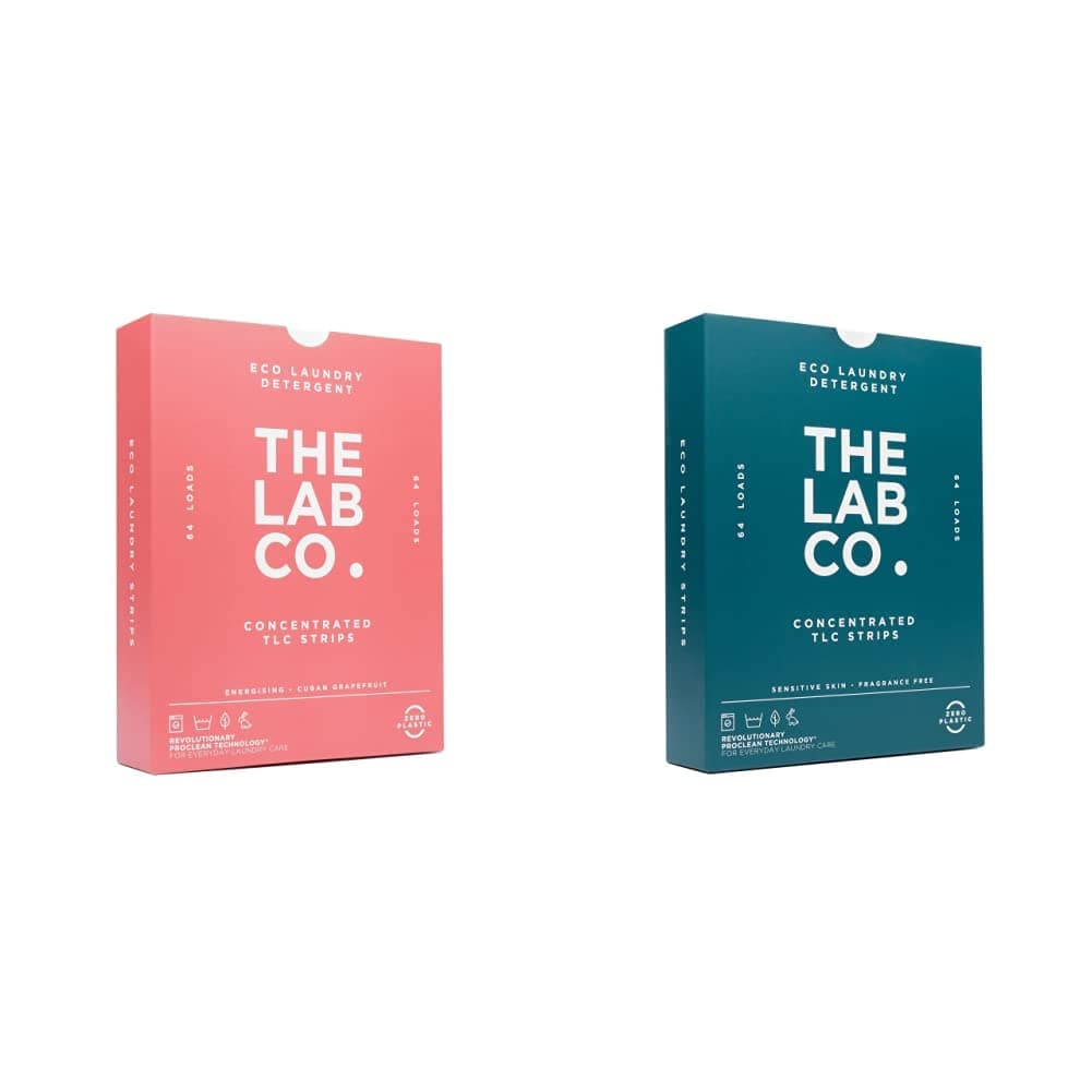 The Lab Co. Laundry Detergent Strips Sheets Eco Ultra-Concentrated Non-Bio Energising Fragrance Cuban Grapefruit 64 Loads & Laundry Detergent Strips Sheets, White