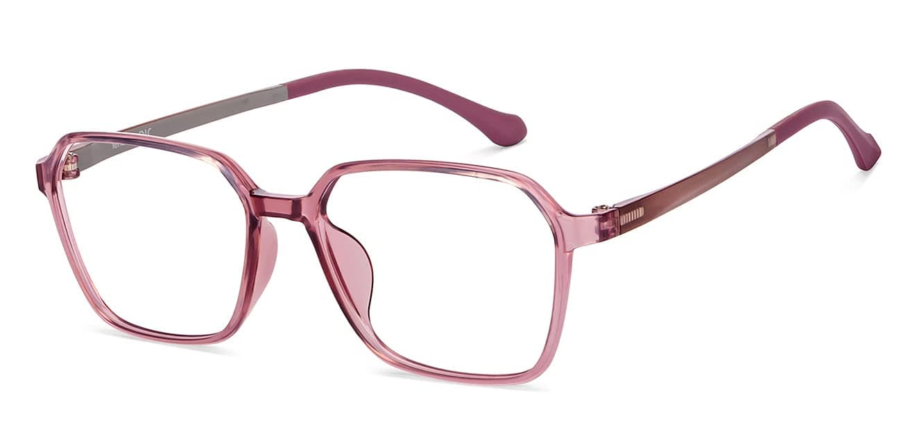 Color Flex | Pink Transparent Full Rim Rectangle | Light weight, Flexible, Durable and Unbreakable | Bluecut & Antiglare Computer Eyeglasses | For Women | Medium | LA E14835