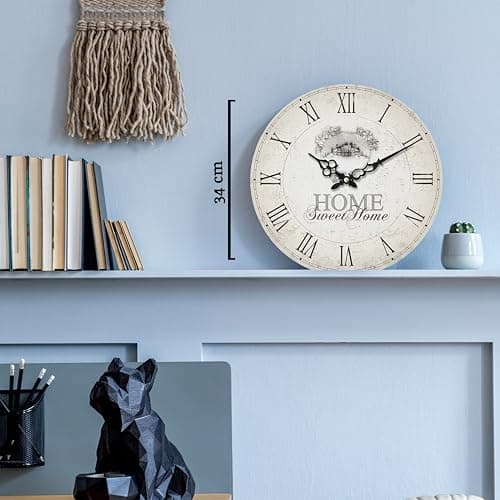 Premier Housewares Modern Frameless Wall Clock Battery Kitchen Clocks Wall Wooden MDF Clocks For Living Room Wall Clock, H34 X W34 X D4 Cm,White
