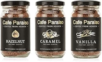 Cafe Paraiso Hazelnut Caramel Vanilla Flavors | Pack of 3 (50g Each) | Medium Roasted, Agglomerated Instant Arabica Coffee