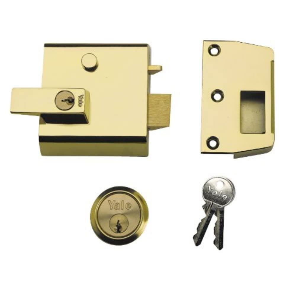 P-1-BLX-PB-60 Double Locking Nightlatch, High Security can be Locked from Inside with Key 2, Brasslux, 60 mm
