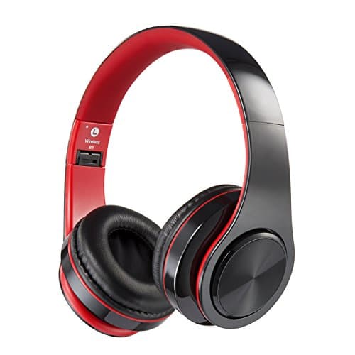 Bluetooth Headphones Over Ear, Hi-Fi Stereo Wireless Headset, Foldable, Soft Memory-Protein Earmuffs, w/Built-in Mic and Wired Mode for PC/Cell Phones/TV (Red)