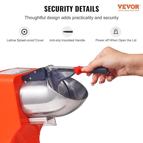 VEVOR Ice Crushers Machine, 220lbs Per Hour Electric Snow Cone Maker with 4 Blades, Stainless Steel Shaved Ice Machine with Cover and Bowl, 300W Ice Shaver Machine for Home and Commercial Use, Orange