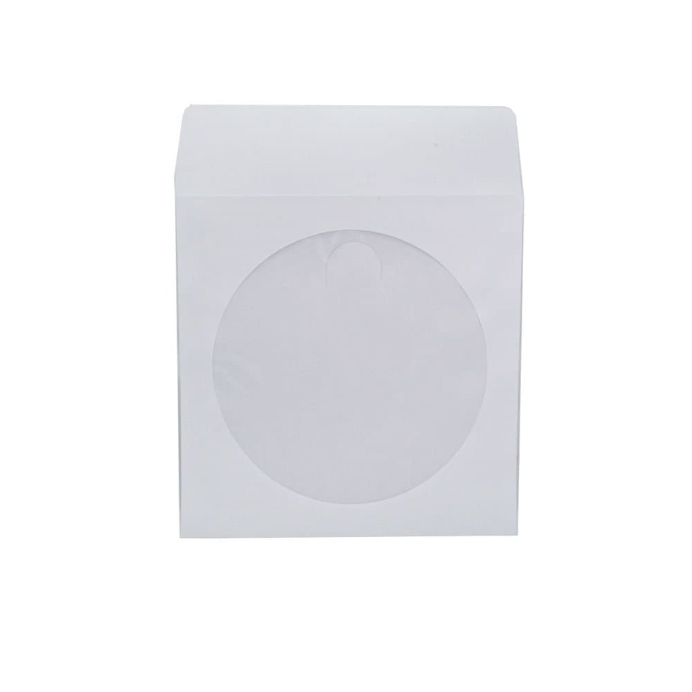Maxtek 1,000 Pieces White Paper CD DVD Sleeves Envelope Holder with Clear Window and Flap, 80g Economy Weight.