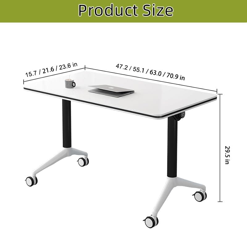 Conference Table, Folding Conference Room Tables with Flip-Top Design, Mobile Rectangular Modular Tables for Office Meetings and Training Sessions (Yellow, 63×15.7×29.5in)