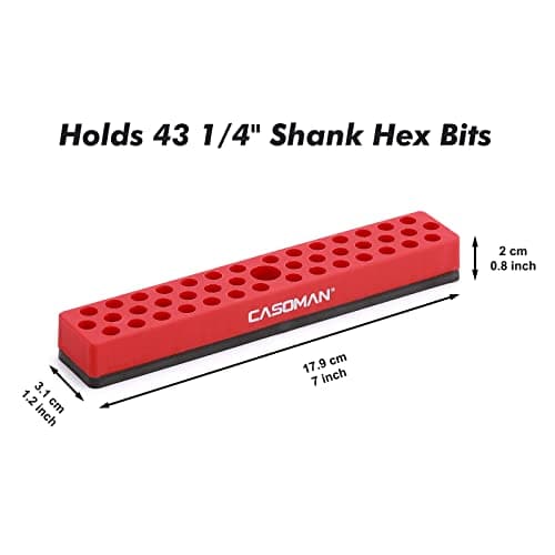 CASOMAN 2PCS 1/4" Hex Bit Organizer with Magnetic Base - Red, 86 Hole Bit Organizer with Strong Magnetic Base, Magnetic Bit Organizer for Your Specialty