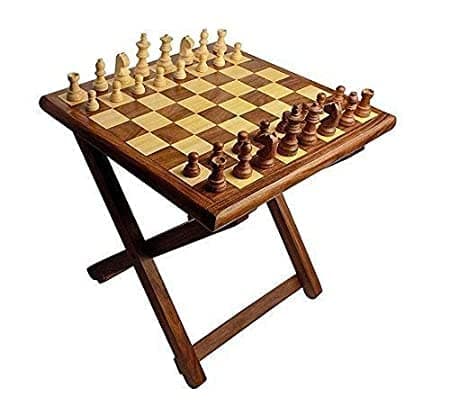Allen Global Handmade Wooden Table Chess - Foldable with Storage Box (12X12) Inches, Chess Board.