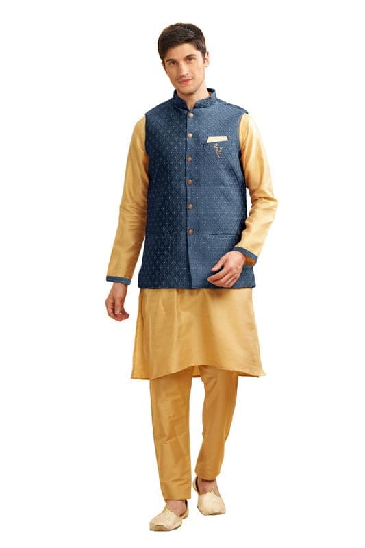 BE ACTIVE Men's Silk Blend Printed Nehru Jacket|| Premium Fabric Waistcoat for Ocassions -KT0667-01-L