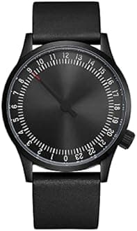 JIANDUN Swiss Movement Men's One Hand 24 Hour Watch Single Hand Black Case with Italian Leather Strap