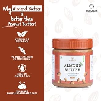 ROSIER Foods Almond Nut Butter | Crunchy | No Added Sugar | High Protein | Roasted Almonds Salted Jaggery, 300 gram