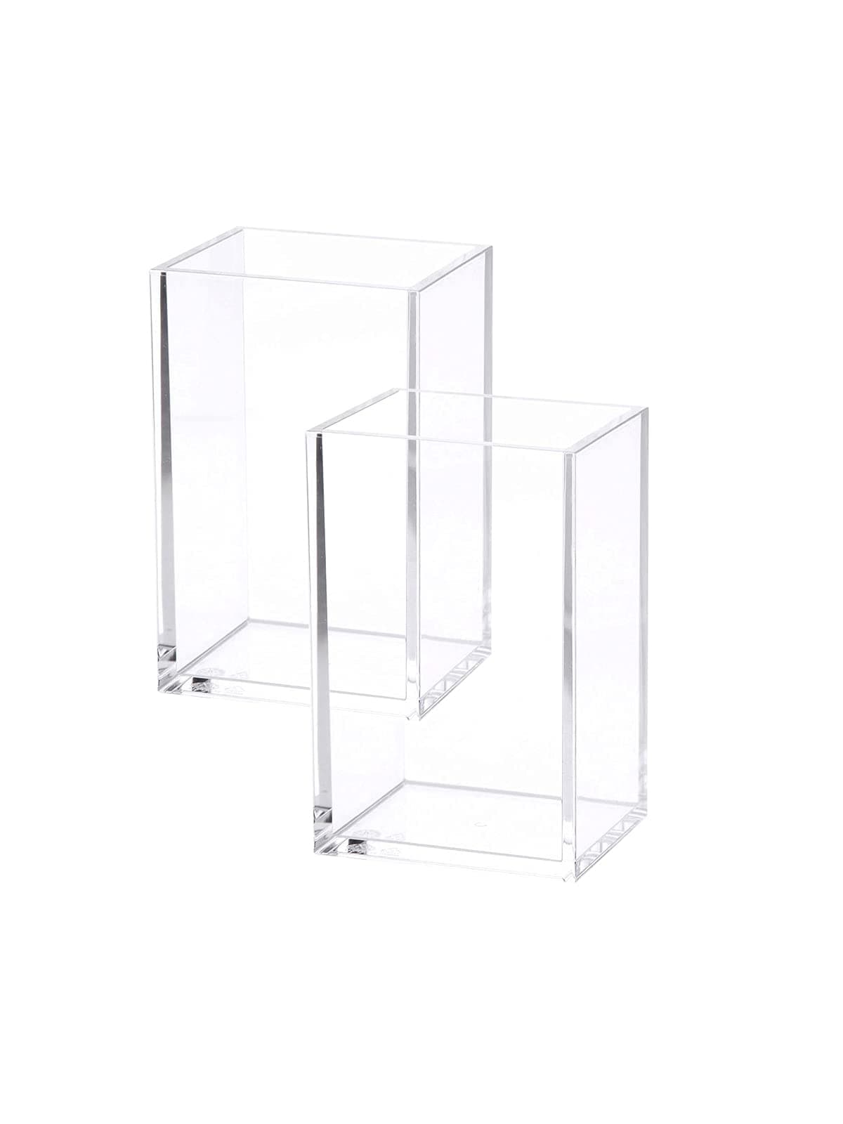HSYMQ 2 Pack Clear Acrylic Pencil Pen Holder Cup, Makeup Brush Holder Acrylic Desk Accessories