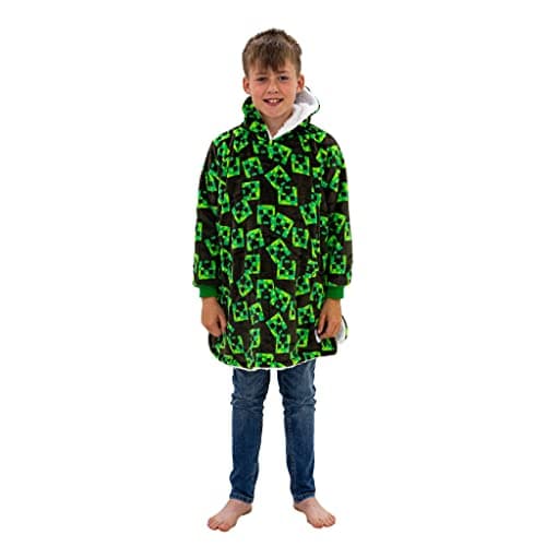 hugzee snug as a hug by rest easy sleep better Oversized Wearable Hooded Fleece | Super Warm and Cosy Sherpa Lined, Gaming Design | Perfect For Kids Aged 7-12 Years, One Size Suggested Height 75cm+