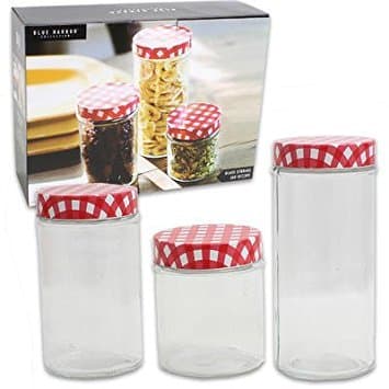 Blue Harbor Collection Glass 3 Jar Set with Gingham Lids