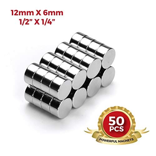 12mm x 6mm 1/2" x 1/4" Round Disc Magnets 12x6mm for Refrigerator, Science, Crafts, Arts, Whiteboard, DIY, by NEOGAUSS N52 (50)