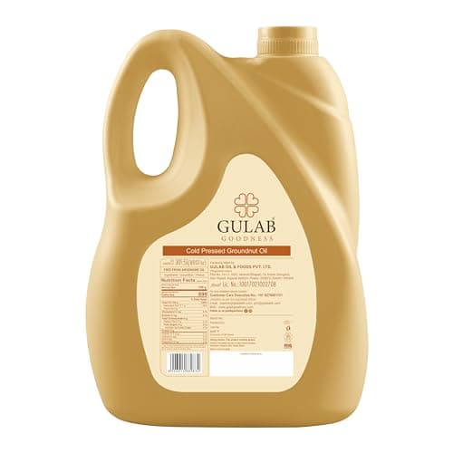 Gulab Cold Pressed Peanut Oil - 169.07 FL OZ (5 Litre) | Groundnut Oil | Wood Pressed | Natural Cooking Oil | Chemical Free