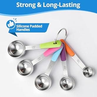 Measuring Cups and Spoons Set Stainless Steel 10 Piece for Cooking and Baking (5 Cups + 5 Spoons, Colorful Handles)