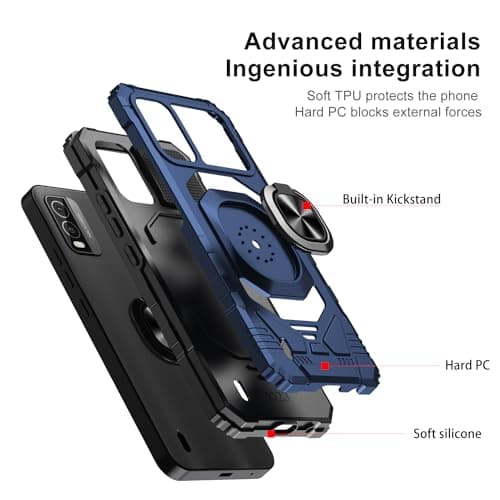 for Nokia C210 Case with Tempered Glass Screen Protector,Military Grade Heavy Duty Shockproof Protective Cover,with Ring Kickstand Full-Body Protective Case for Nokia C210 Purple Navy