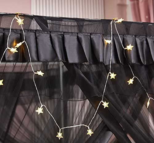 Mengersi 4 Corners Post Bed Curtain Canopy Netting Elegant Bed Drapes(Full, Black)