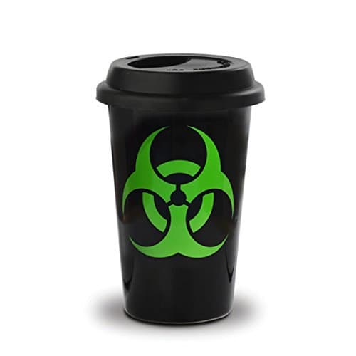 Black Ceramic Take Away breakfast mug with black silicone lid 40 cl. Biohazard Design