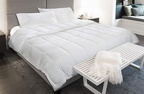 Courtyard by Marriott Down Alternative Blanket - Soft, Cozy Hypoallergenic Blanket with High-Sheen Cover Exclusively for Courtyard - White-on-White Stripe - King