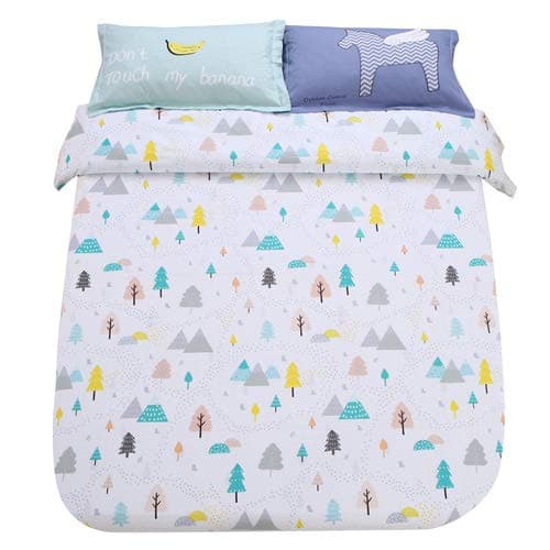 Sandyshow Forest Tree Cotton 2PC Twin Bedding Sets White Christmas Duvet Cover Sets with 4 Corner Ties for Kids, Boys and Girls (Twin, Forest)
