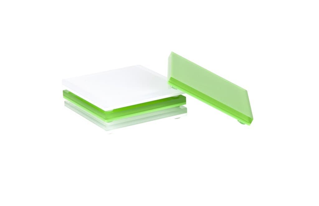 JR William Modern Coasters Set, Modern Home Decor Crystal Clear Acrylic & Green + White Acrylic Coasters for Drinks - Square Acrylic Coaster Set of 4 in Premium Gift Box Packaging - Green + White