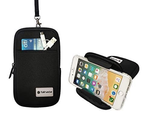 Tainada Men Women Neoprene Extra Large Multi-Purpose Shockproof Soft Bubble Padded Zippered Sleeve Case Bag Wristlet Phone Pouch with Carabiner, Detachable Neck Lanyard Strap, Belt Loop Holster(Black)