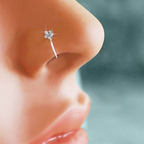Kuyiuif Small Thin Flower Clear Crystal Nose Ring Stud Hoop-Sparkly Crystal Nose Ring