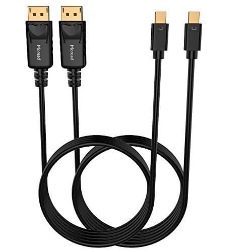 Moread Mini DisplayPort to DP Cable, 6 Feet, 2 Pack, Gold-Plated - 4K@60Hz, 2K@144Hz - Black