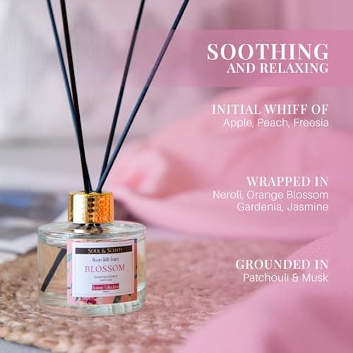 Soul & Scents Blossom Scented 4.06 oz (120ml) Reed Diffuser Set with 6 Fiber Sticks for Room Decor | Home Fragrance Reed Diffuser | Air Freshners for Home