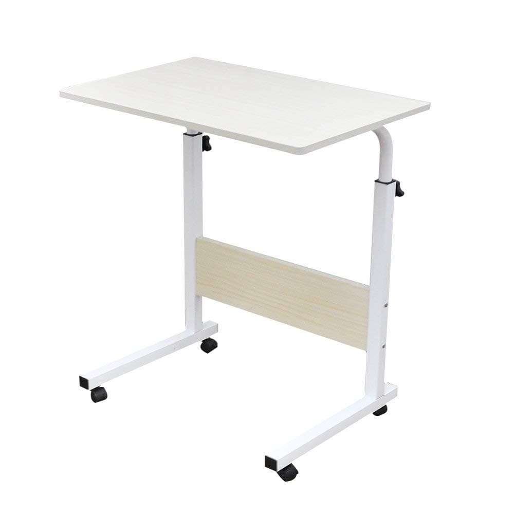 SogesPower23.6 inches Mobile Laptop Desk Adjustable Side Table Computer Stand for Bed Sofa, White Maple