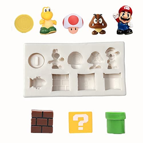 9 Hole Suitable for Super Yoshi Icon Square Brick Dragon Mushroom Gold Coins Silicone Molds for DIY Fondant Candy Making Chocolate Mold Plaster Resin Cupcake Topper Cake Decor Moulds