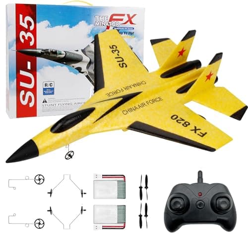 Epipgale Su-35 Rc Plane, 2Ch Remote Control Airplane, Hobby Rc Glider, Ready & Easy To Fly For Beginners, Rc Aircraft Jet With Luminous Strip, Yellow